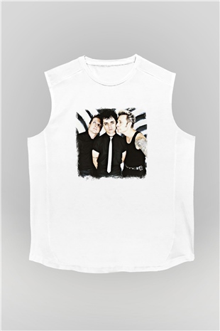 Green Day Baskılı Unisex Beyaz Kolsuz Tişört