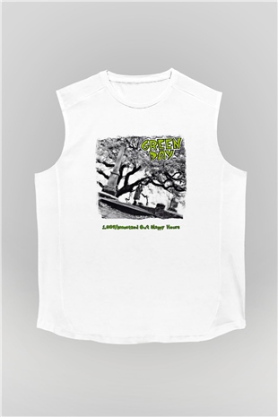 Green Day Baskılı Unisex Beyaz Kolsuz Tişört