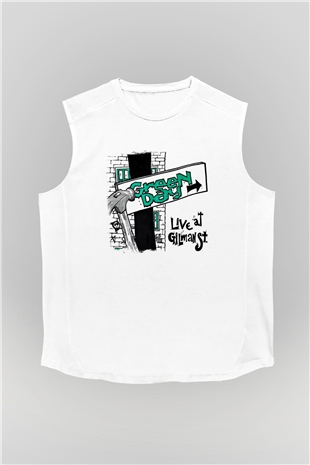 Green Day Baskılı Unisex Beyaz Kolsuz Tişört
