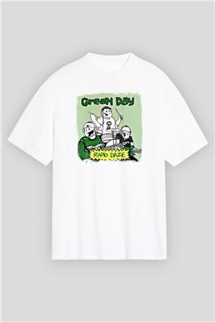 Green Day Baskılı Unisex Beyaz Oversize Tişört