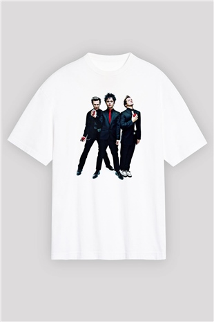 Green Day Baskılı Unisex Beyaz Oversize Tişört