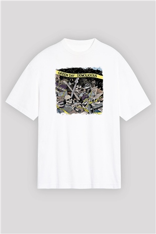 Green Day Baskılı Unisex Beyaz Oversize Tişört