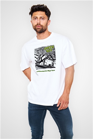 Green Day Baskılı Unisex Beyaz Oversize Tişört