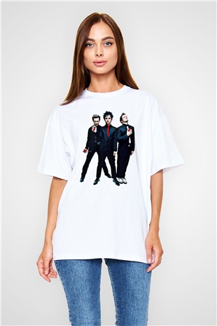 Green Day Baskılı Unisex Beyaz Oversize Tişört