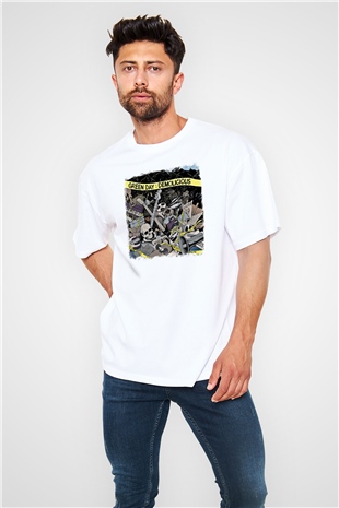 Green Day Baskılı Unisex Beyaz Oversize Tişört