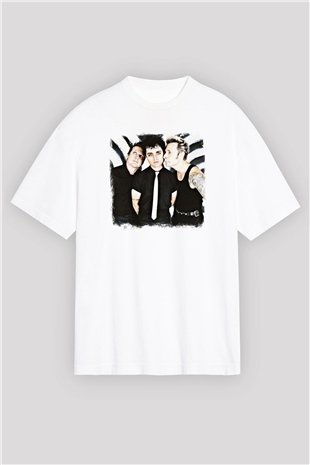 Green Day Baskılı Unisex Beyaz Oversize Tişört