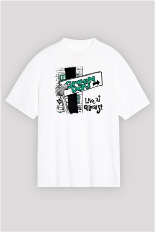 Green Day Baskılı Unisex Beyaz Oversize Tişört