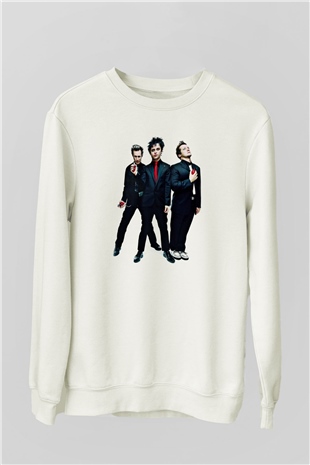 Green Day Baskılı Unisex Beyaz Sweatshirt