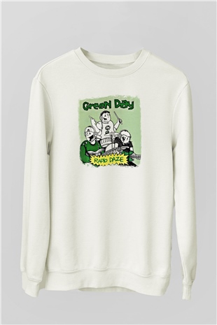 Green Day Baskılı Unisex Beyaz Sweatshirt