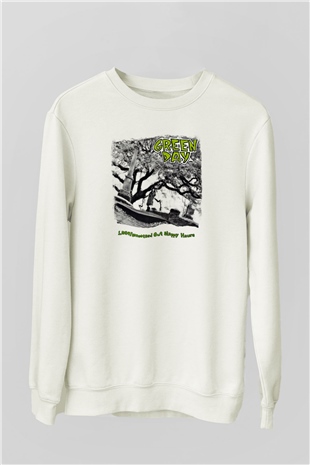 Green Day Baskılı Unisex Beyaz Sweatshirt