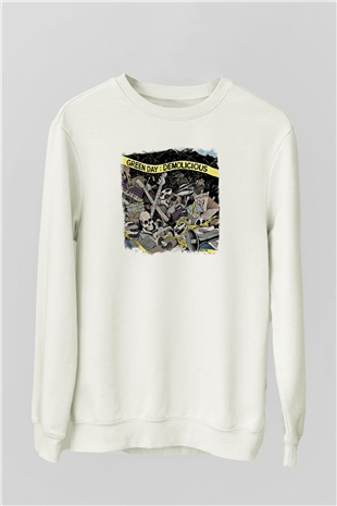 Green Day Baskılı Unisex Beyaz Sweatshirt