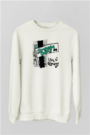 Green Day Baskılı Unisex Beyaz Sweatshirt
