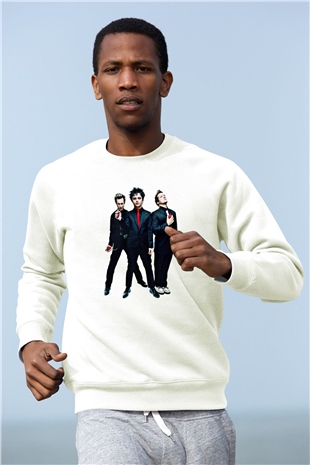 Green Day Baskılı Unisex Beyaz Sweatshirt