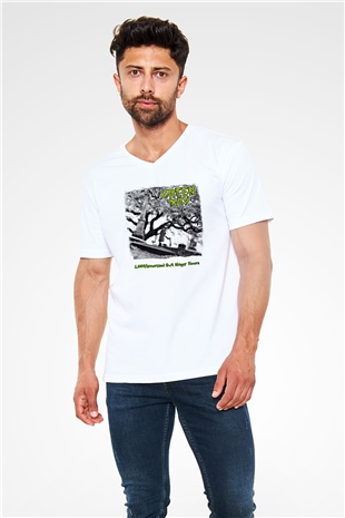 Green Day Baskılı Unisex Beyaz V Yaka Tişört