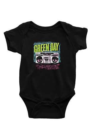 Green Day Baskılı Unisex Siyah Bebek Body - Zıbın