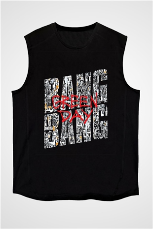 Green Day Baskılı Unisex Siyah Kolsuz Tişört