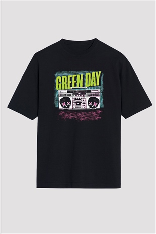 Green Day Baskılı Unisex Siyah Oversize Tişört