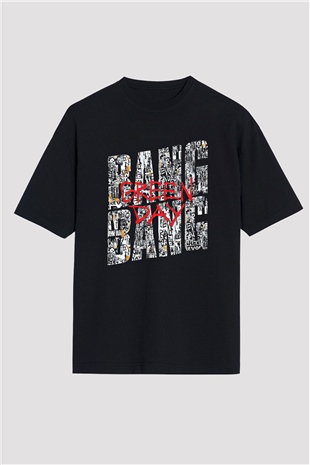 Green Day Baskılı Unisex Siyah Oversize Tişört