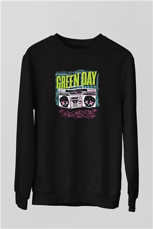 Green Day Baskılı Unisex Siyah Sweatshirt