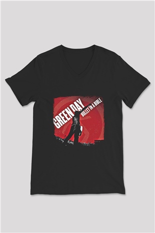 Green Day Baskılı Unisex Siyah V Yaka Tişört