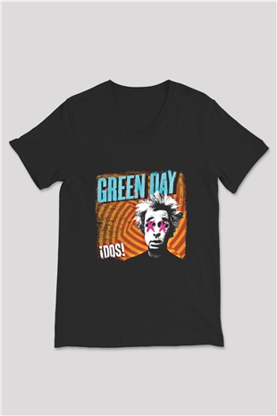 Green Day Baskılı Unisex Siyah V Yaka Tişört