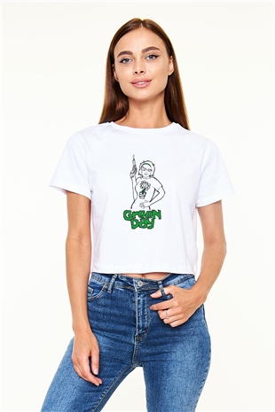 Green Day Beyaz Croptop Tişört