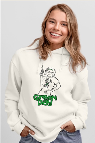 Green Day Beyaz Unisex Kapşonlu Sweatshirt