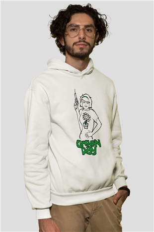 Green Day Beyaz Unisex Kapşonlu Sweatshirt