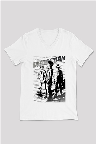 Green Day Beyaz Unisex V Yaka Tişört