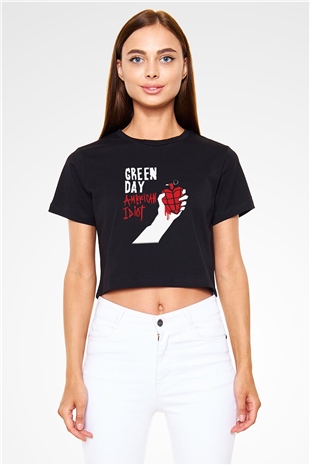 Green Day Siyah Crop Top Tişört