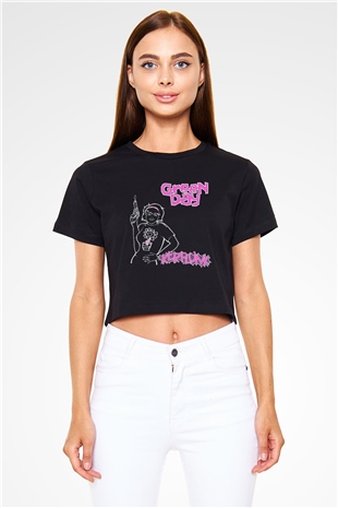 Green Day Siyah Crop Top Tişört