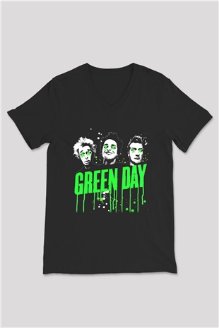 Green Day Siyah Unisex V Yaka Tişört T-Shirt