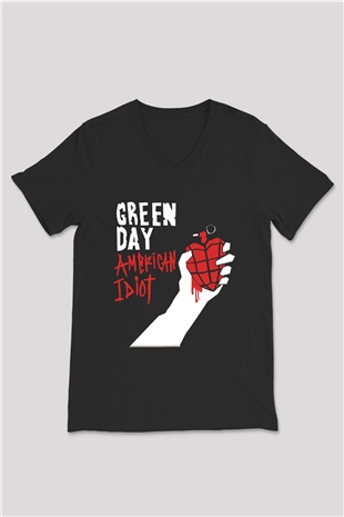 Green Day Siyah Unisex V Yaka Tişört T-Shirt