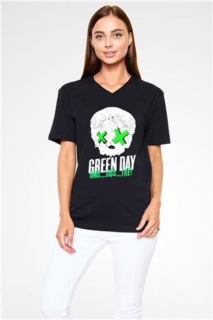 Green Day Siyah Unisex V Yaka Tişört T-Shirt
