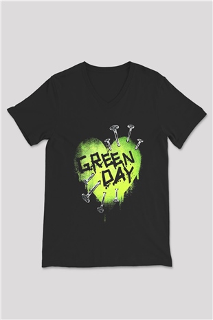 Green Day Siyah Unisex V Yaka Tişört T-Shirt