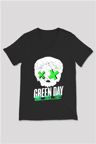 Green Day Siyah Unisex V Yaka Tişört T-Shirt