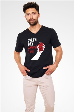 Green Day Siyah Unisex V Yaka Tişört T-Shirt