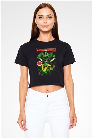 Green Lantern Siyah   Crop Top Tişört