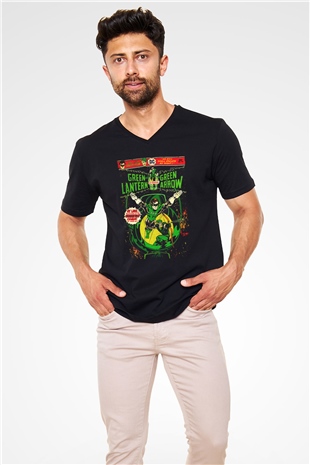 Green Lantern Siyah Unisex  V Yaka Tişört