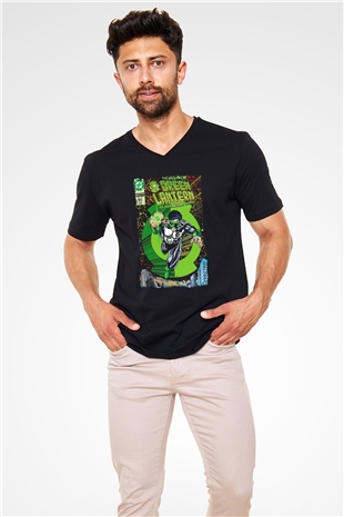 Green Lantern Siyah Unisex  V Yaka Tişört