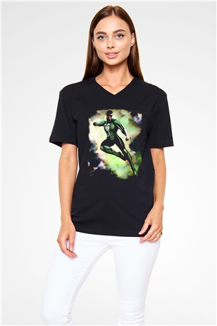 Green Lantern Siyah Unisex  V Yaka Tişört