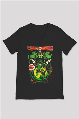Green Lantern Siyah Unisex  V Yaka Tişört