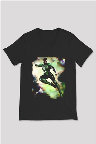 Green Lantern Siyah Unisex  V Yaka Tişört