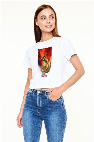 Gremlins Beyaz  Crop Top Tişört