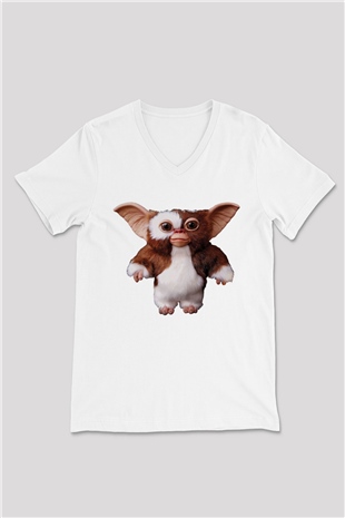 Gremlins Beyaz Unisex V Yaka Tişört T-Shirt