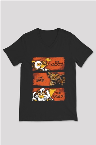 Gremlins Gremlinler Siyah Unisex V Yaka Tişört