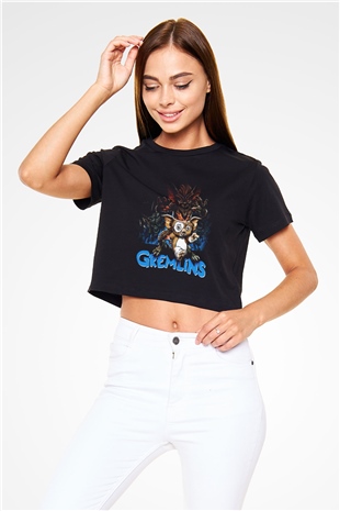 Gremlins Siyah Crop Top Tişört