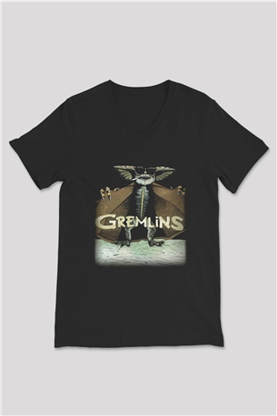 Gremlins Siyah Unisex V Yaka Tişört T-Shirt