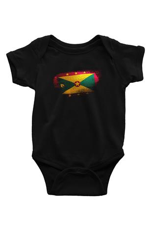 Grenada Bayrağı Baskılı Unisex Siyah Bebek Body - Zıbın
