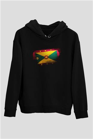 Grenada Bayrağı Baskılı Unisex Siyah Hoodie